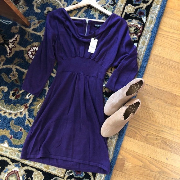 NWT Express Purple Cowlneck Sweaterdress Sz XS - Picture 1 of 6